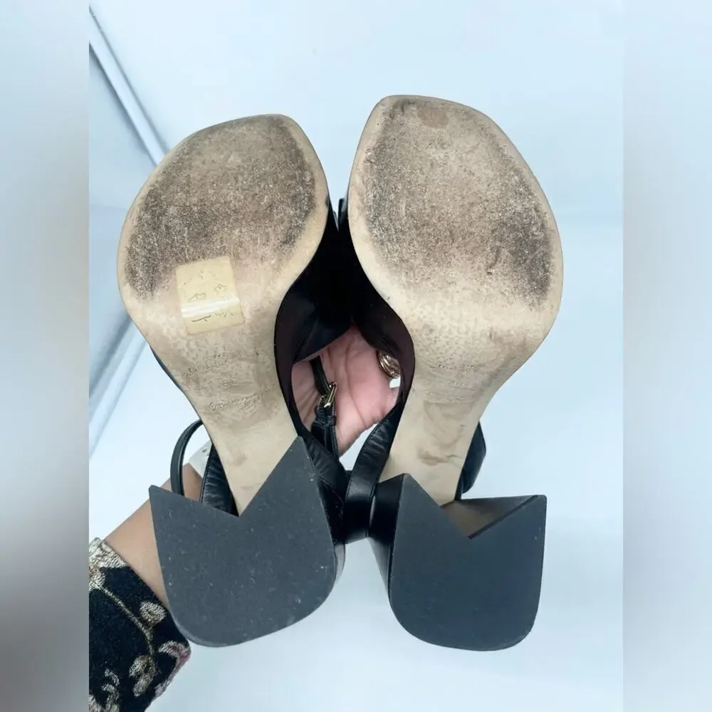 Louis Vuitton Black Leather LV logo embellished Shake Platform sandals EU 38
